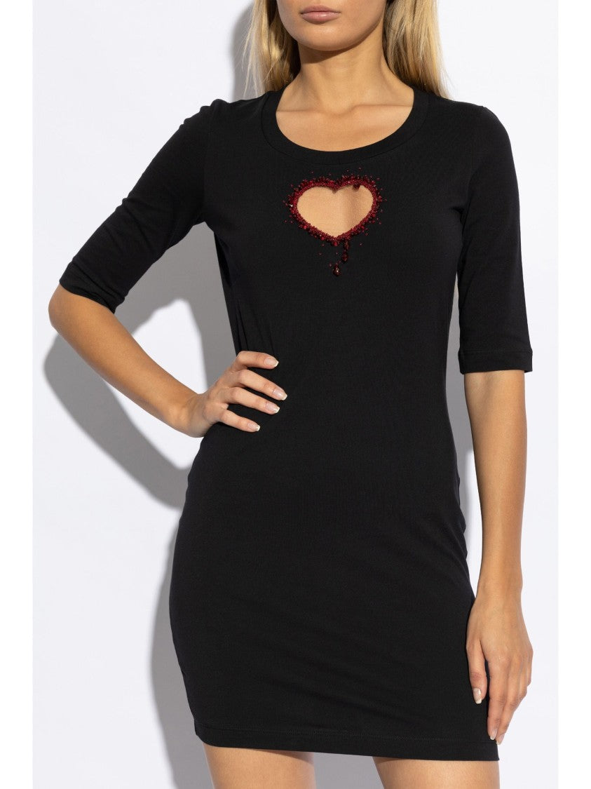 Dsquared2 Fitted Black Cotton Heart Cutout Dress