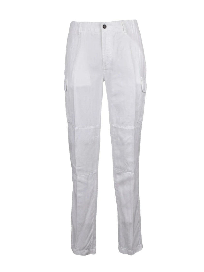 Eleventy Cargo Trousers Lyocell, Linen And Cotton - White