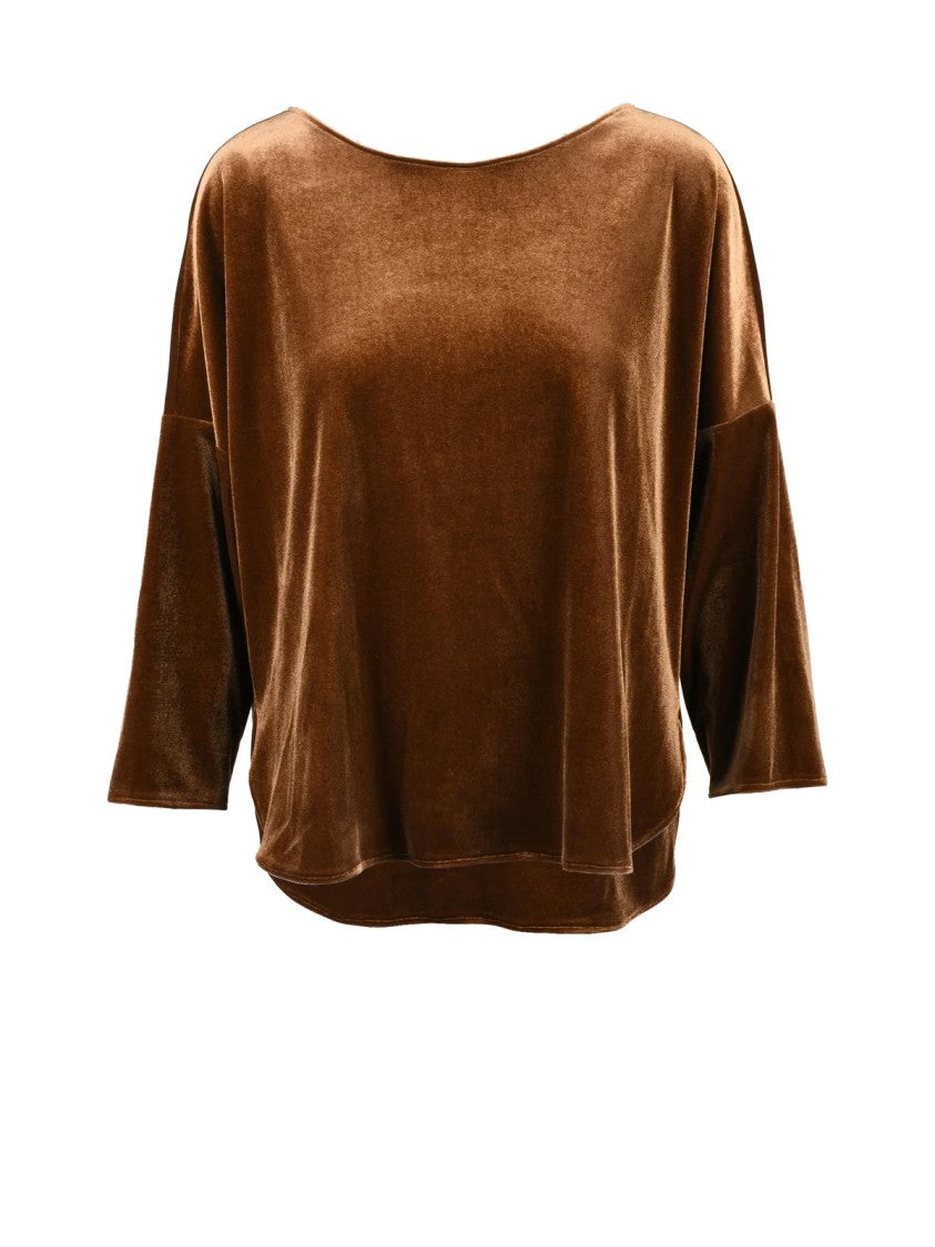 Black 961 Beige Velvet Stretch Polyamide Fluid Blouse
