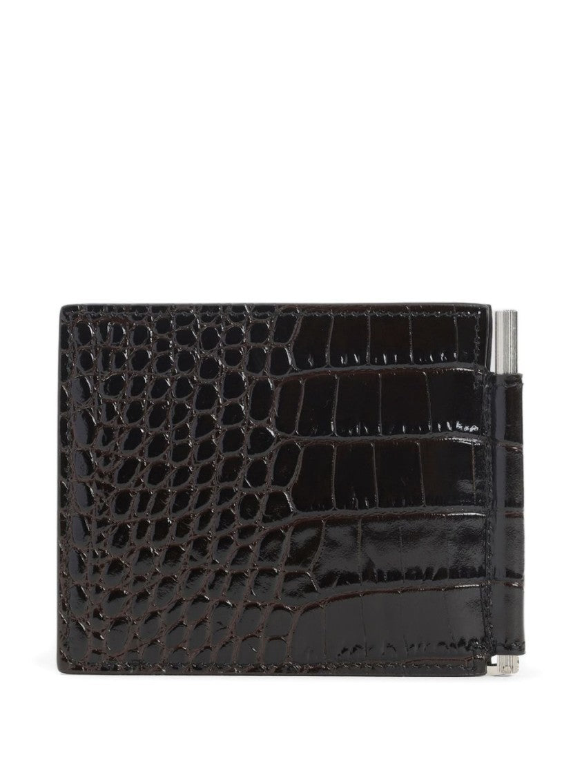 Tom Ford Crocodile-Print Leather Bi-Fold Wallet With Tone-On-Tone Logo
