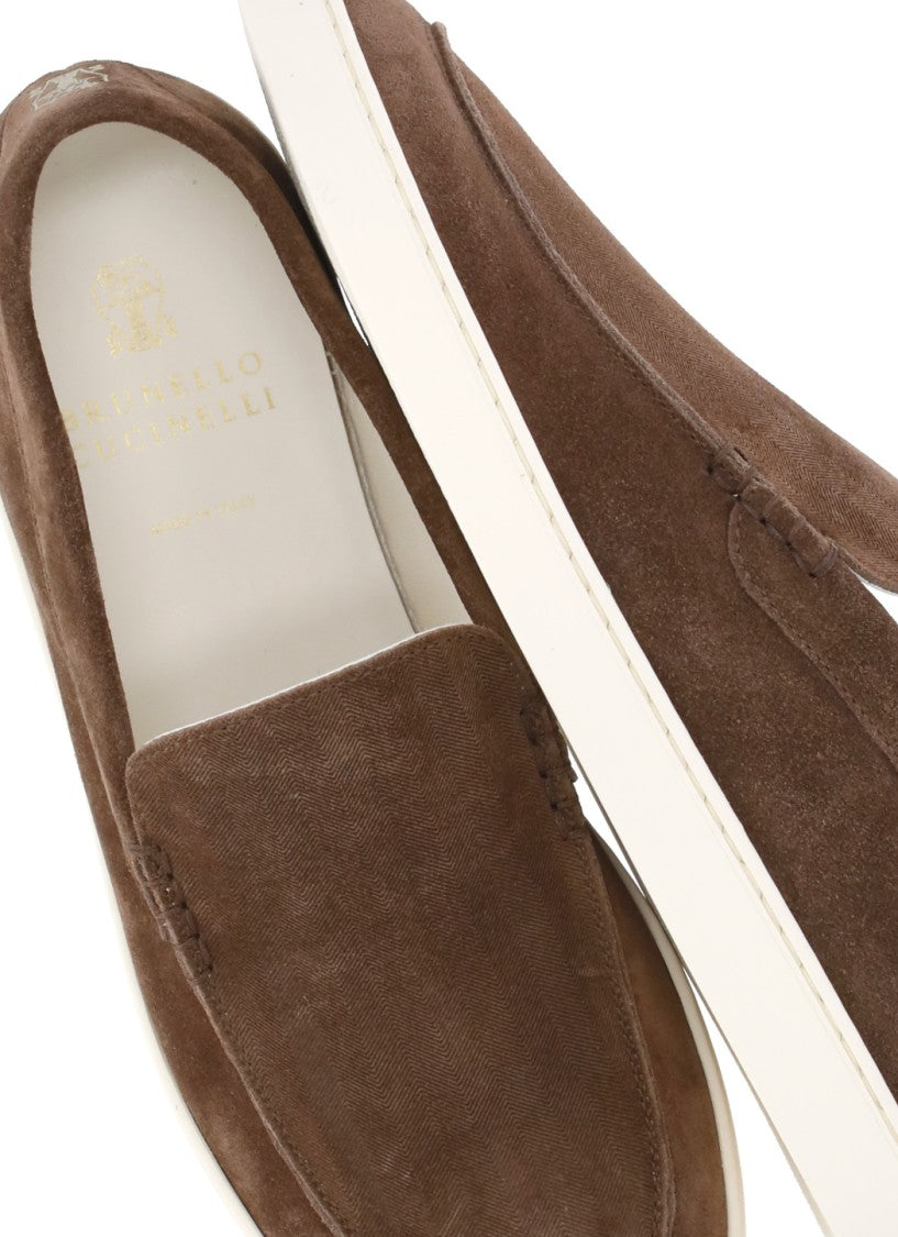 Brunello Cucinelli Brown Round Toe Suede Loafers