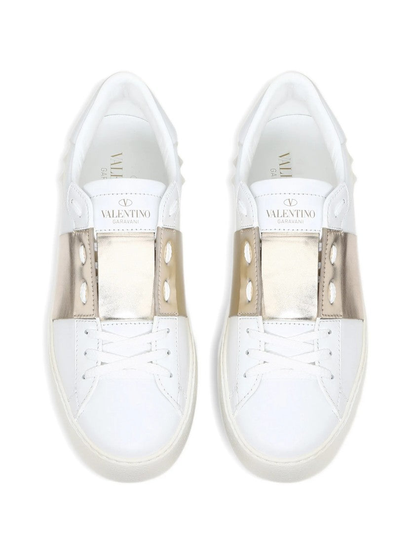Valentino White Open Leather Metallic Sneakers