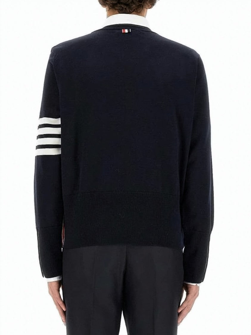 Thom Browne Navy Wool Sweater With Dachshund Outline And Stripe Details