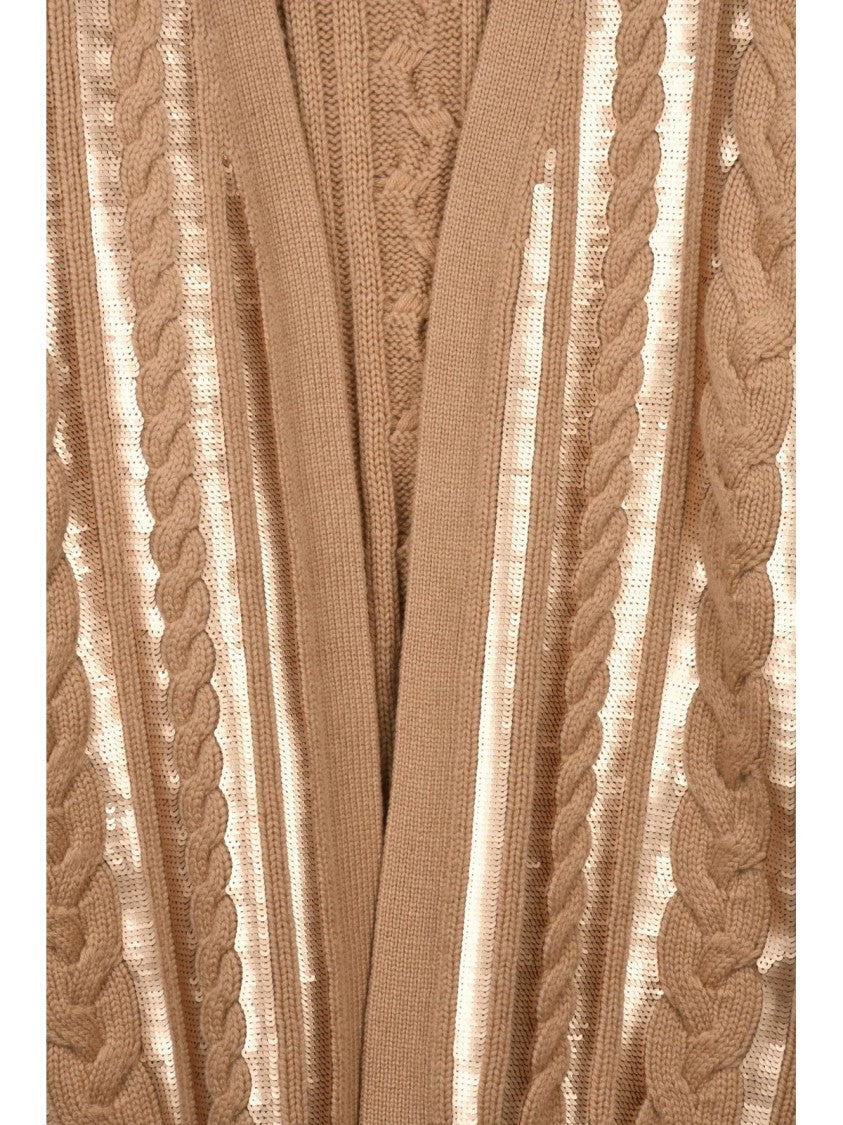 Max Mara Beige Wool-Blend Cable Cardigan
