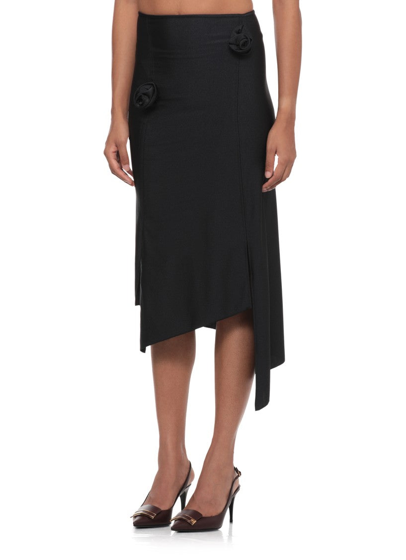 Coperni Asymmetrical Black Midi Skirt With Floral Embellishments