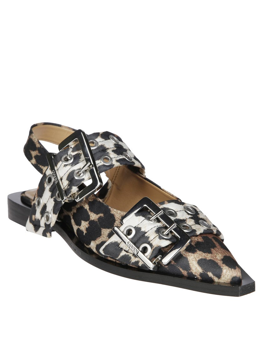 Ganni Pointed Toe Flat Shoes With Dual Buckle
