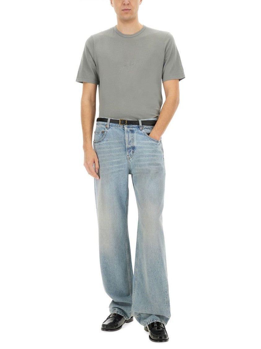 Saint Laurent Greyish-Green Cotton Relaxed T-Shirt