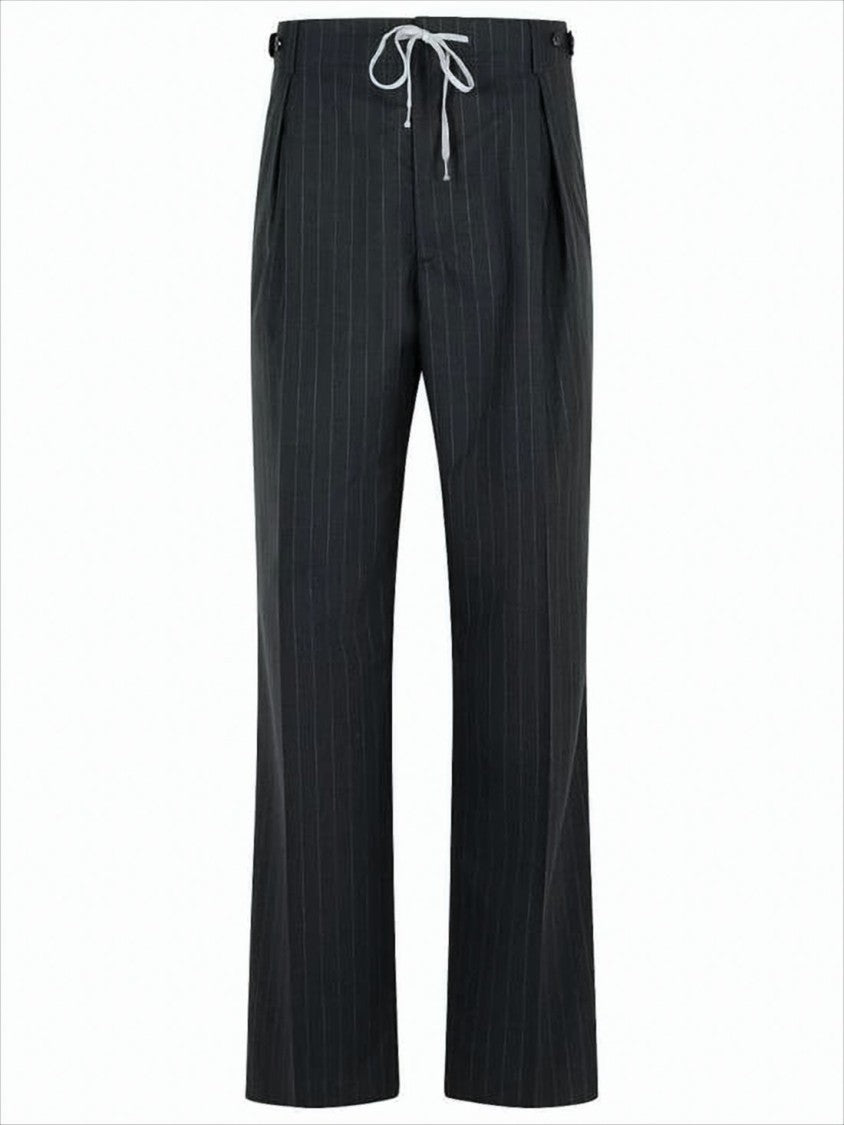 Maison Margiela Pinstripe Wool Trousers With Drawstring Waist
