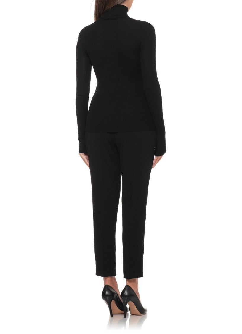 Elisabetta Franchi High Neck Rib Wool Sweater With Logo Embroidery
