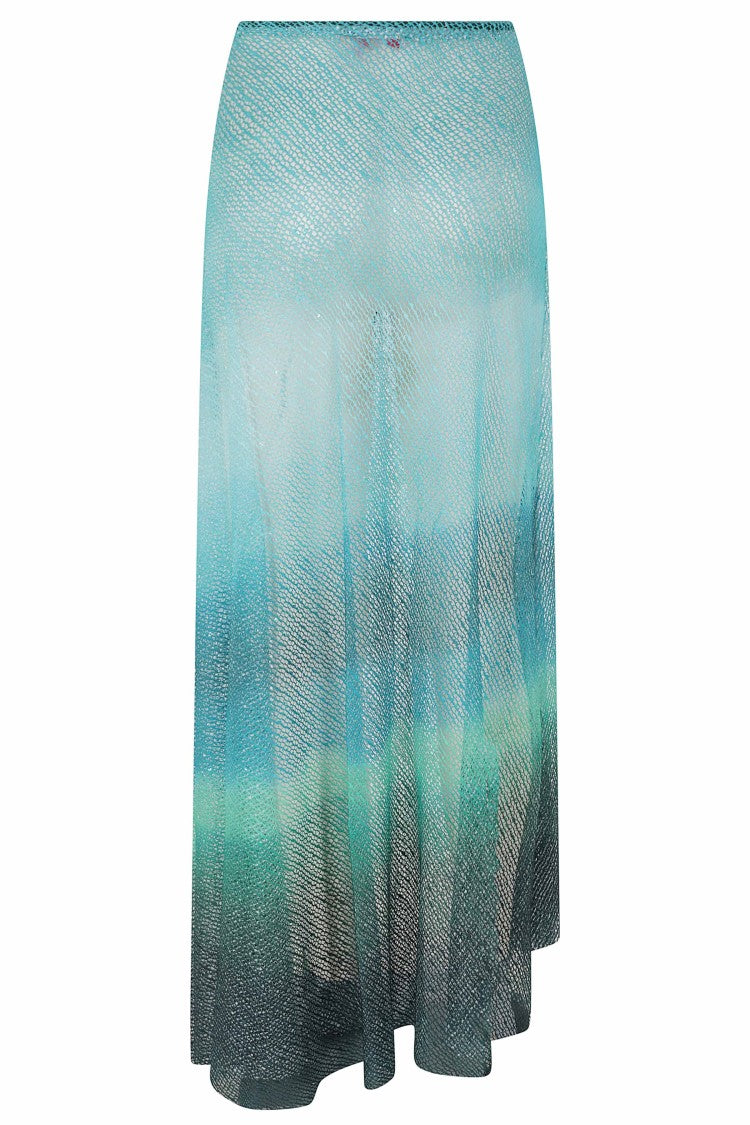 Pin-Up Light Blue Tie Dye Gauze Drawstring Polyamide Midi Skirt