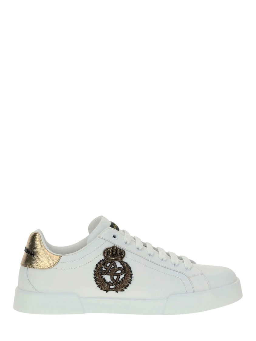 Dolce & Gabbana Low-Top Sneakers With Metallic Gold Accent And Embroidered Crest