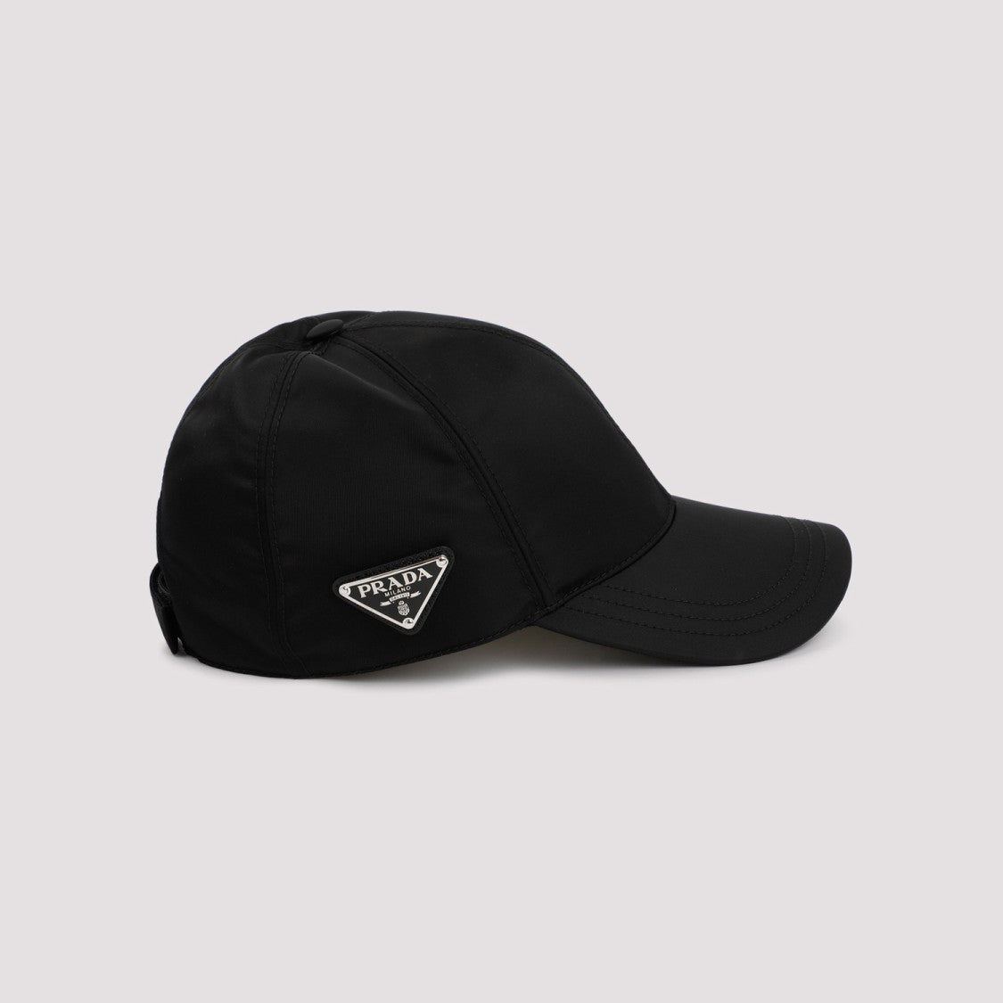 Prada Black Six-Panel Hat With Adjustable Strap And Iconic Logo