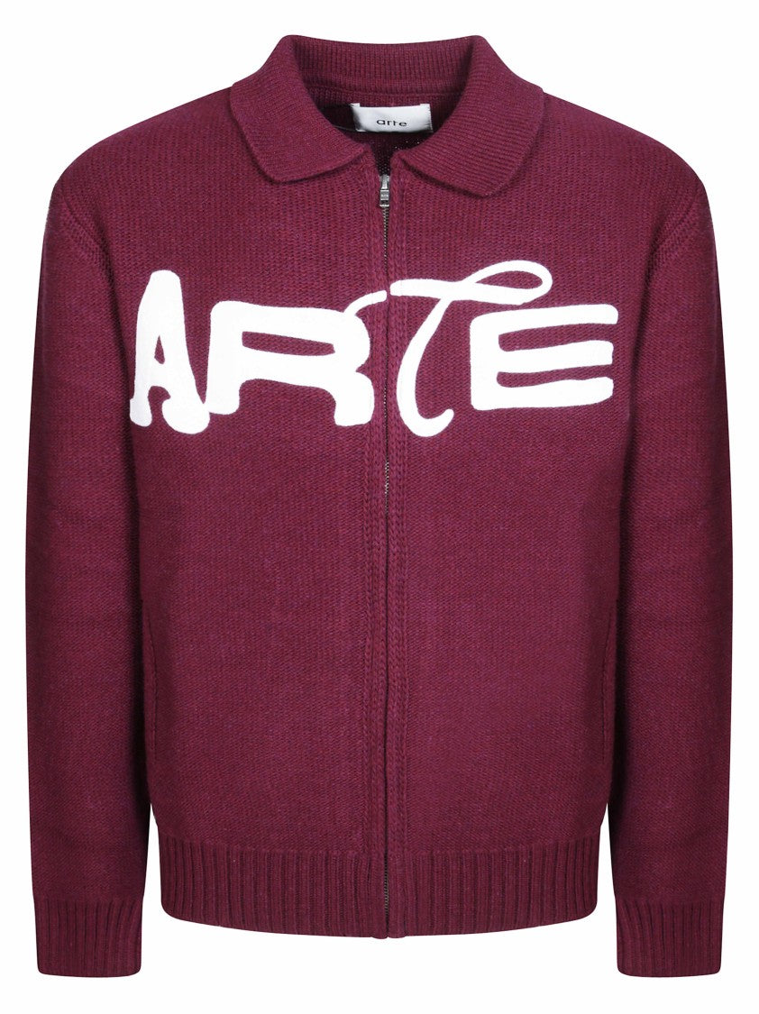 Arte Burgundy Graphic Knit Zip-Through Knit