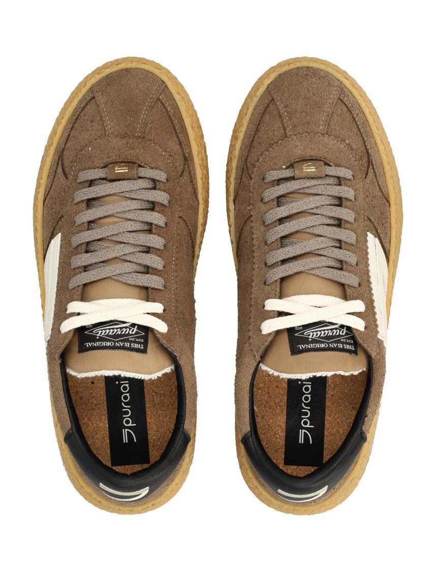 Puraai Vintage Contrast Leather Suede Sneakers