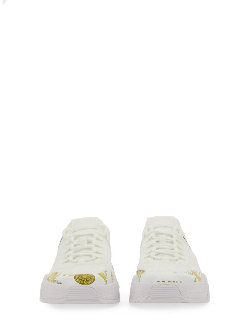 Versace Jeans Couture White Sneakers With Bold Logo And Textured Upper