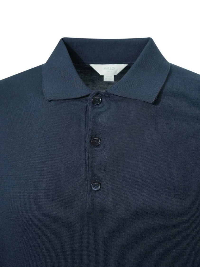 Malo Blue Polo Short-Sleeve Ribbed Cotton Polo
