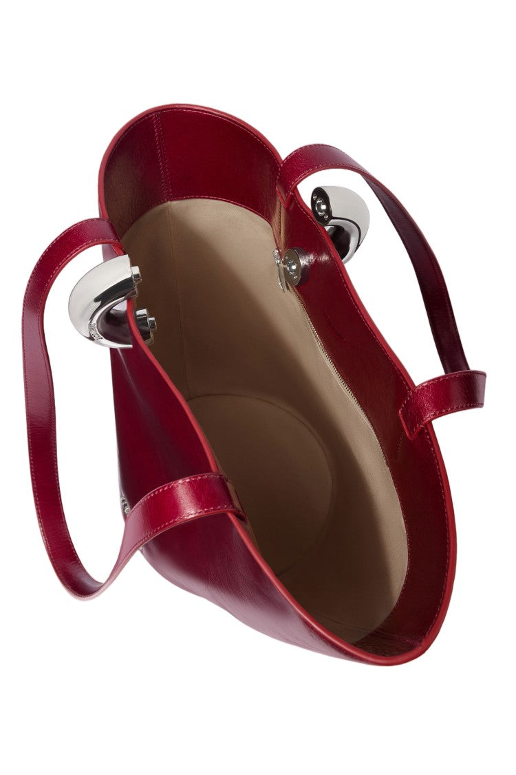Jacquemus Asymmetric Glossy Leather Bucket Bag With Dual Handles