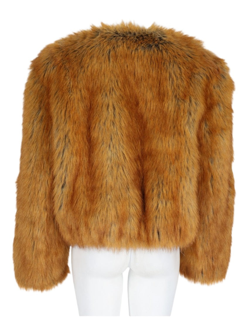 Stand Studio Beige Cropped Faux Fur Boxy Jacket
