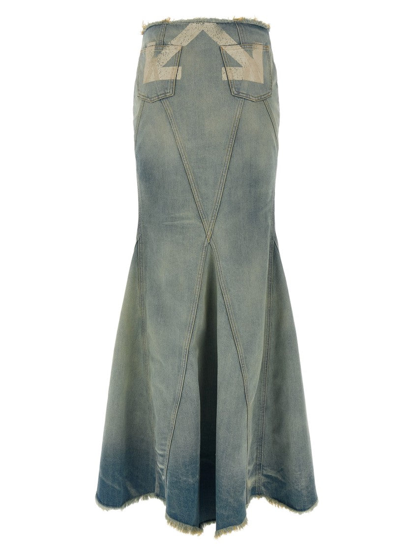 Off-White Stonewashed Cotton Denim Maxi Skirt