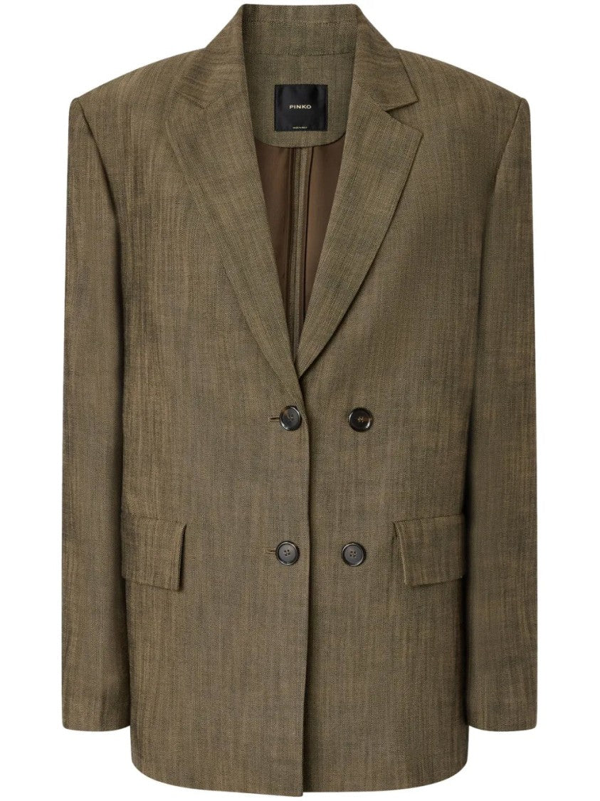 Pinko Double-Breasted Brown Blazer With Textured Finish