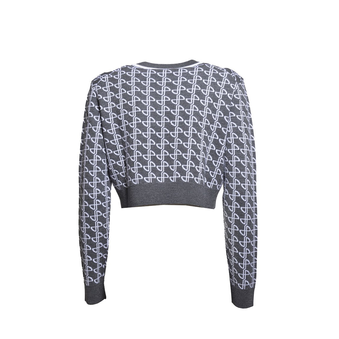 Patou Anthracite Merino Wool Cropped Pullover With Logo Motif