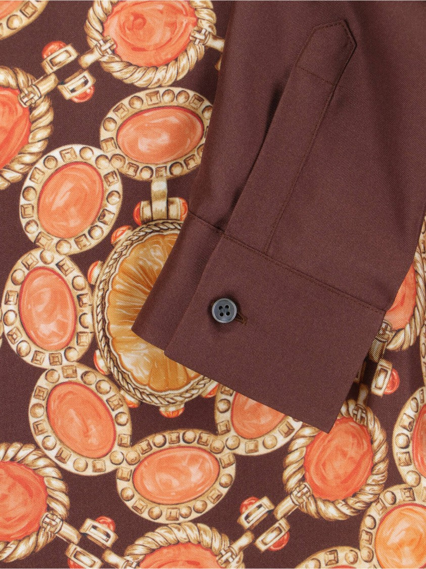 Versace Brown Ornate Print Silk Shirt
