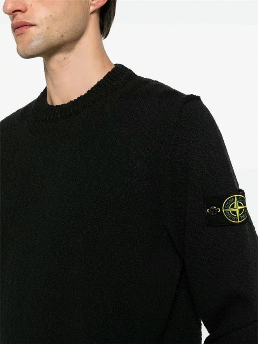 Stone Island Minimalistic Textured Black Knit Sweater By Stone Island