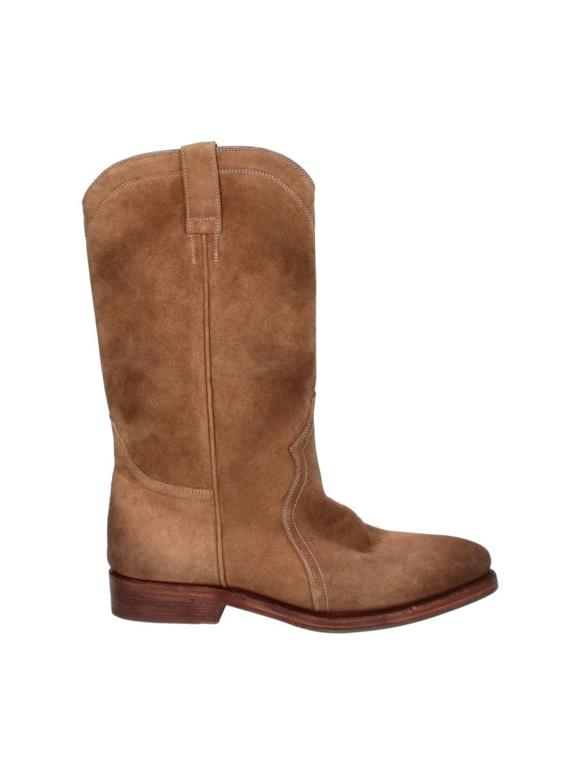 Jil Sander Mid-Calf Brown Calf Suede Boots With Slip-On Design