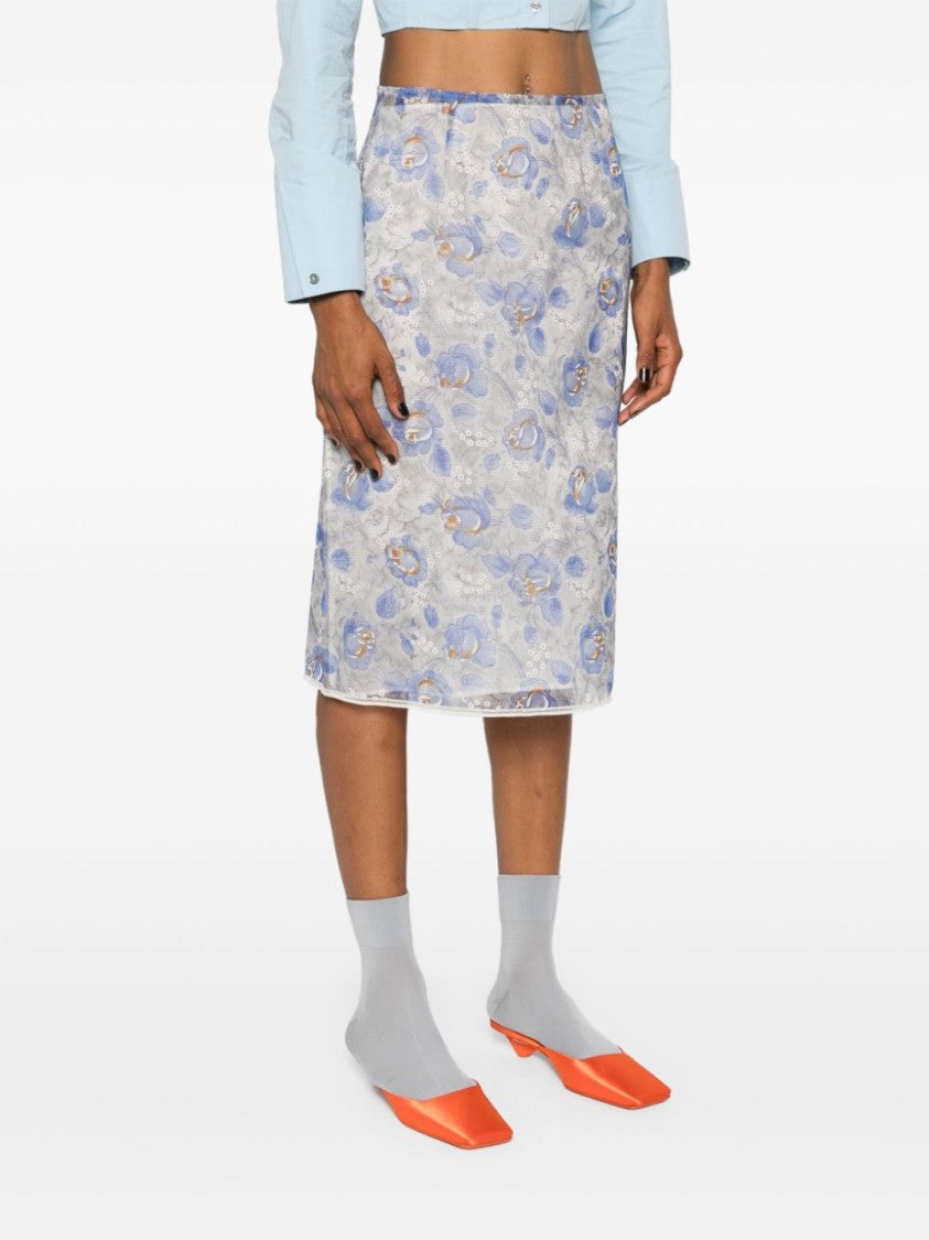 Prada Floral-Print Sheer Pencil Skirt