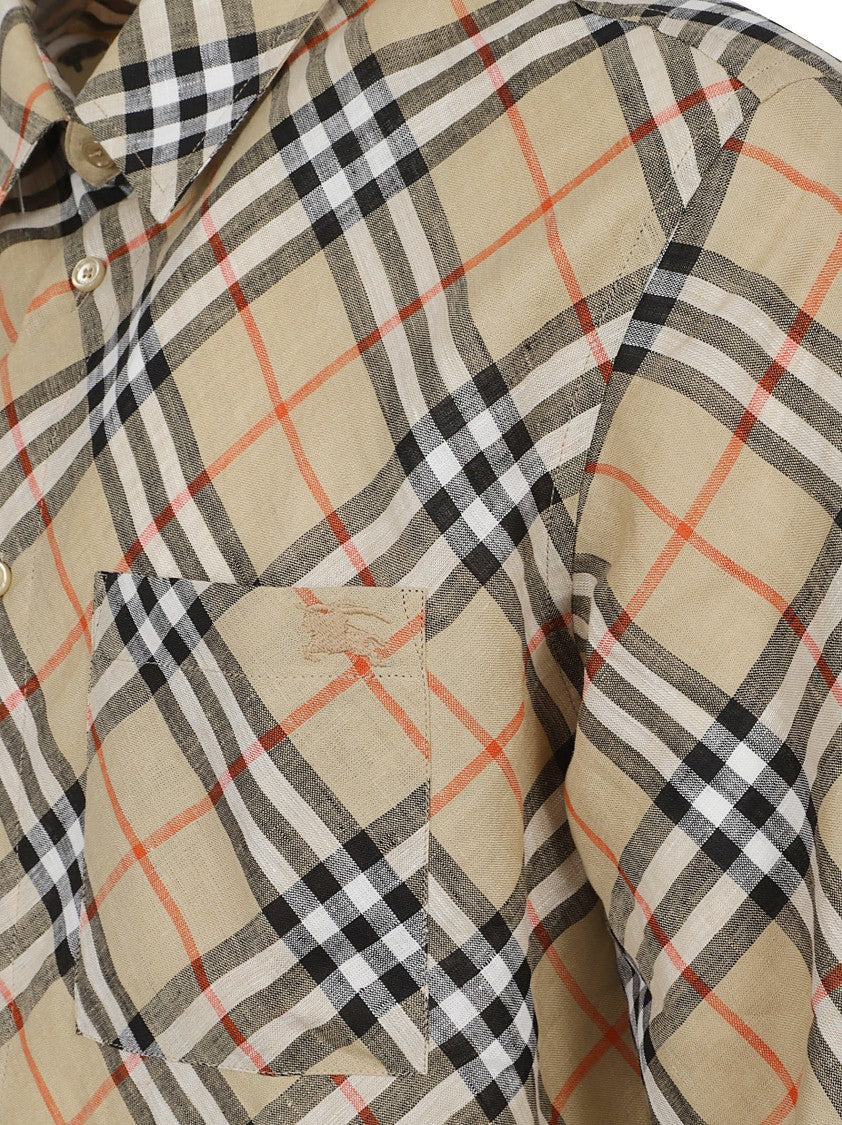 Burberry Checkered Linen Shirt With Button-Font Closure And Single Chest Pocket