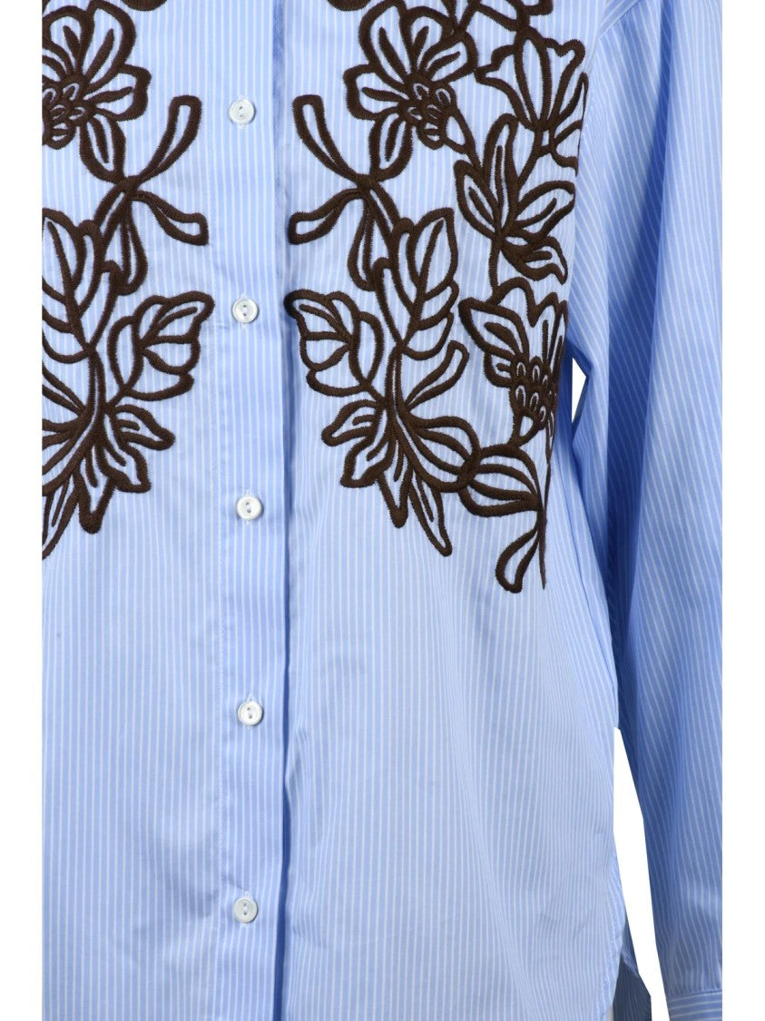Ermanno Firenze Light Blue Floral Embroidered Cotton Shirt
