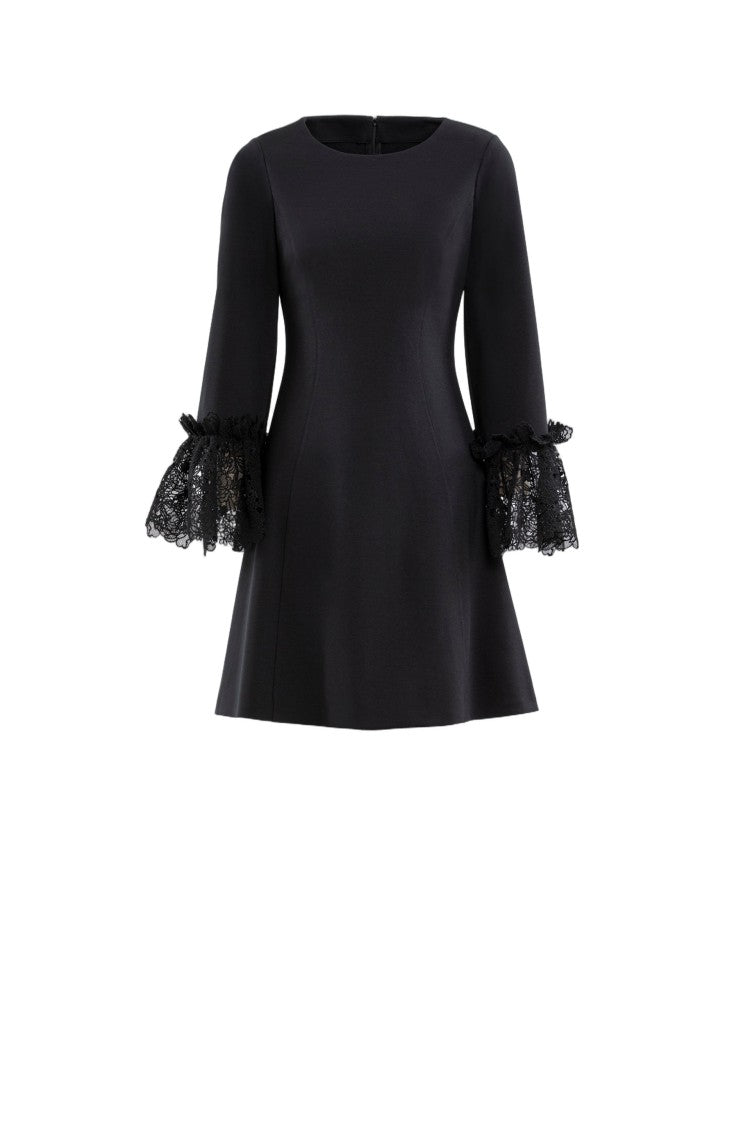 Saiid Kobeisy Short Jet Black Lace Dress With Intricate Ruffle Detailing