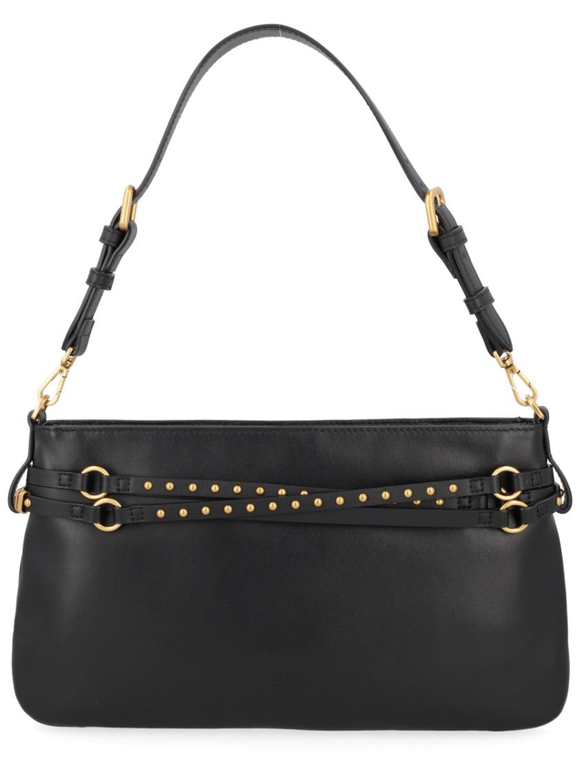 Pinko Black Belt Medium Leather Shoulder Bag