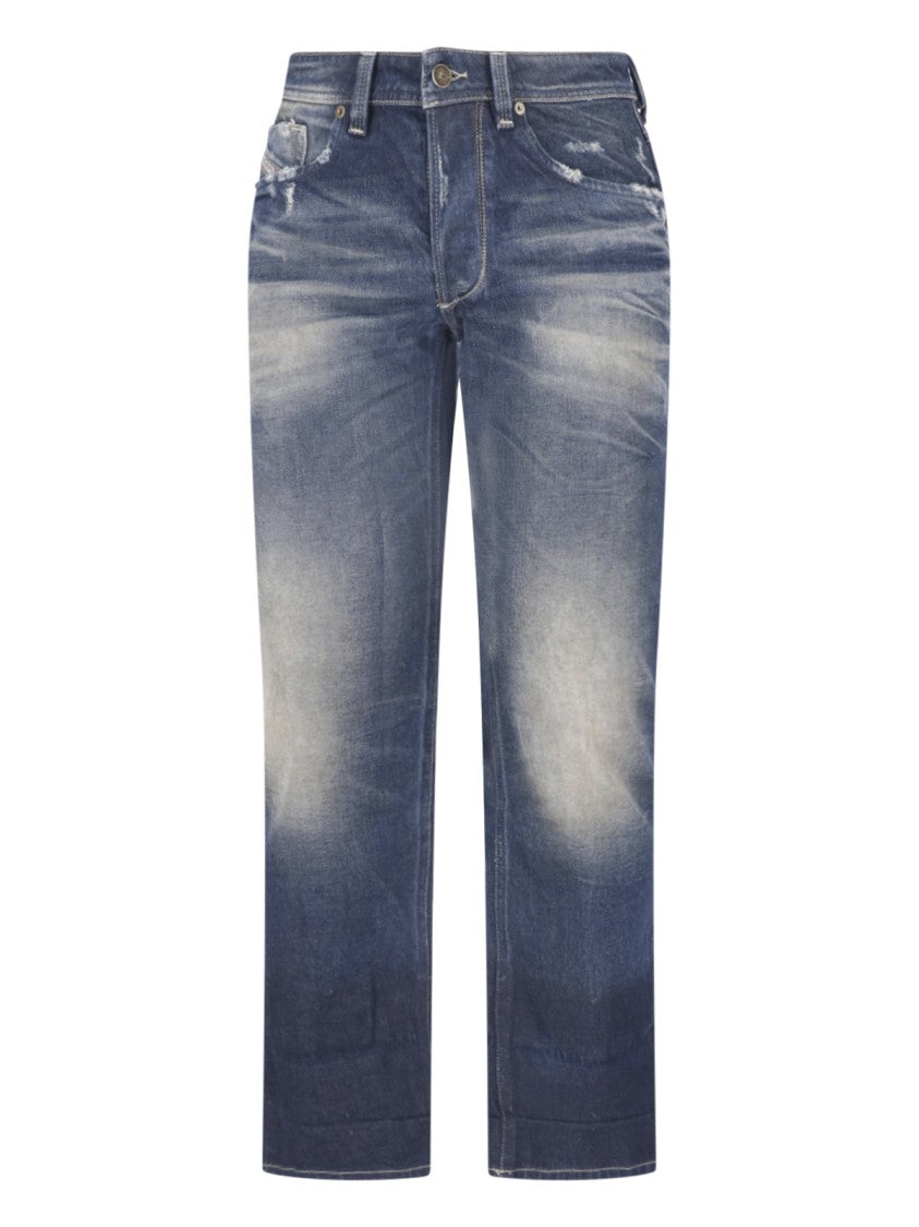 Diesel Blue Bootcut Destroyed Cotton Jeans
