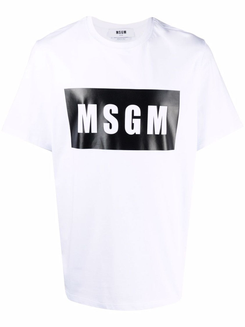 Msgm Relaxed Fit White T-Shirt With Bold Black Logo Patch