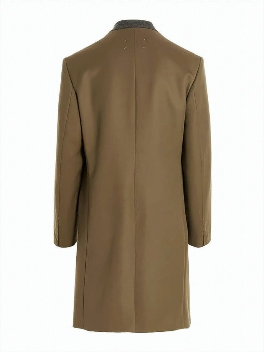 Maison Margiela Collarless Brown Wool Coat With Structured Silhouette