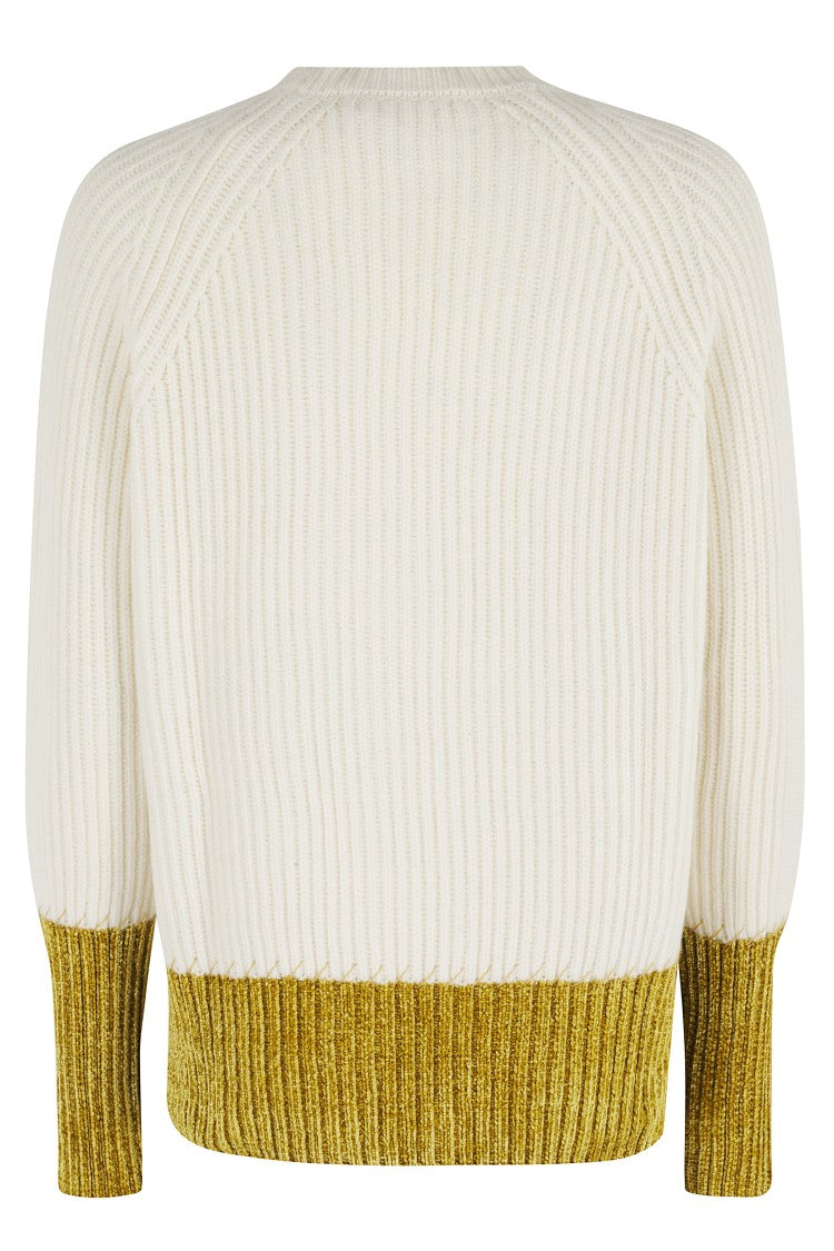 Marni Coarse Rib Knit Sweater With Contrasting Woven Details