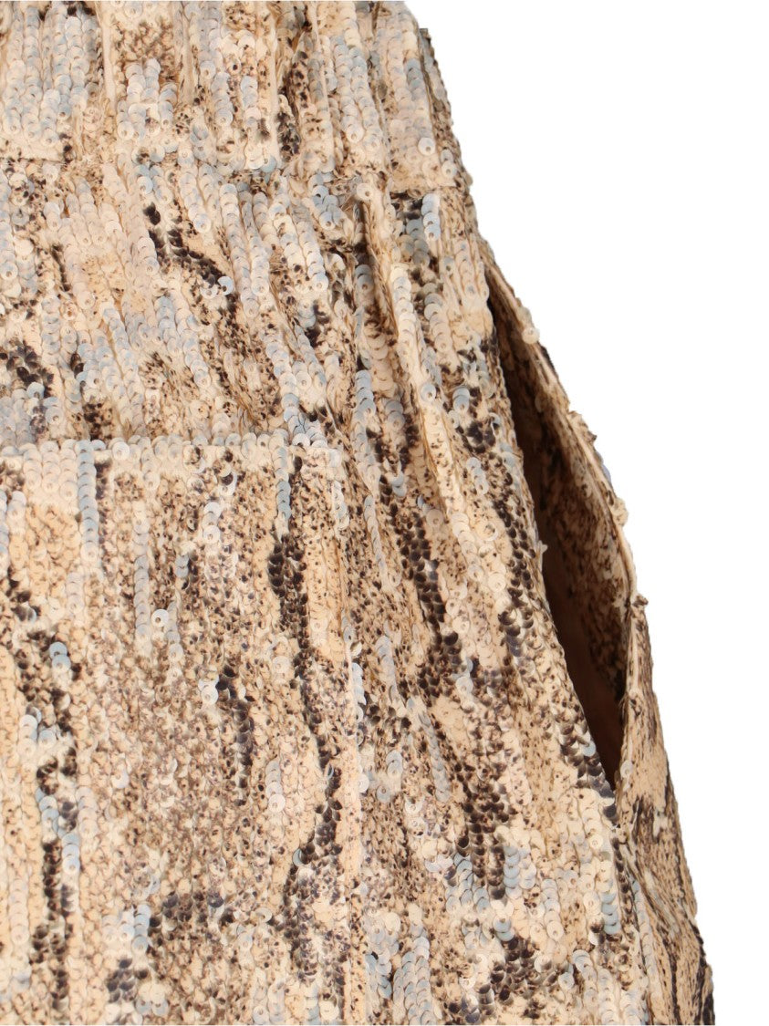 Dries Van Noten Beige Cotton Trousers With All-Over Viscose Sequins