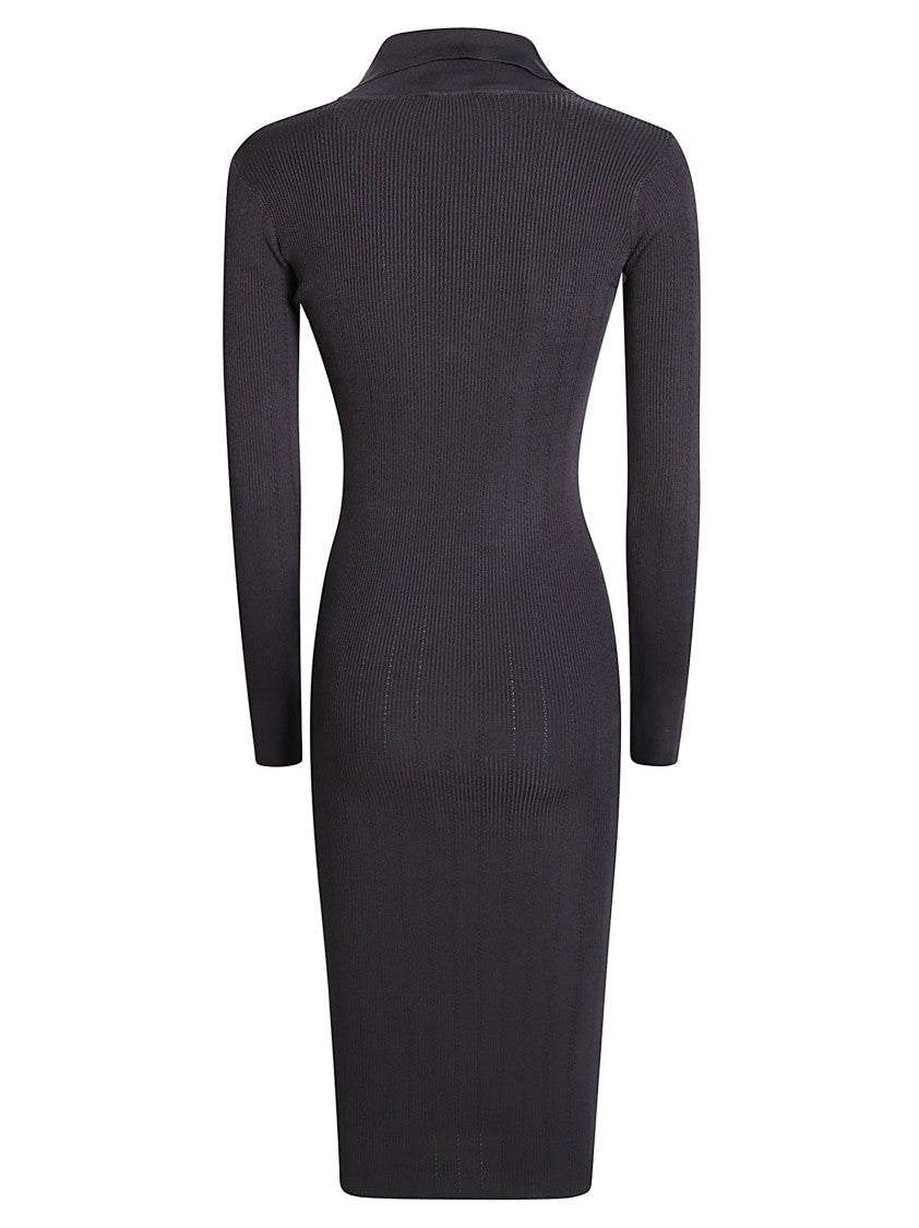 Elisabetta Franchi Fitted Black Ribbed Midi Dress