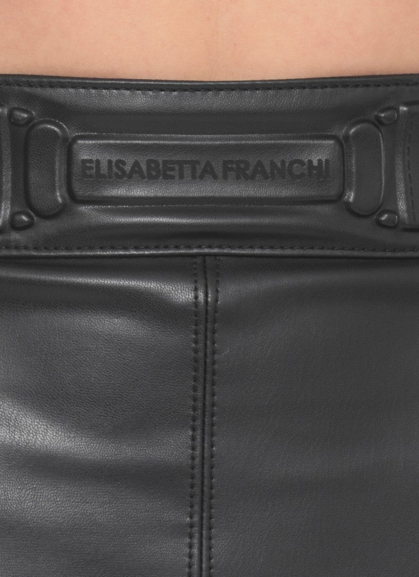 Elisabetta Franchi Fitted Black Midi Skirt With Embossed Logo Detail