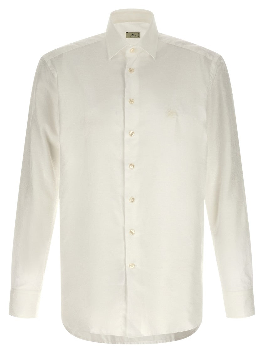 Etro Paisley Jacquard Cotton Shirt With Tone-On-Tone Logo