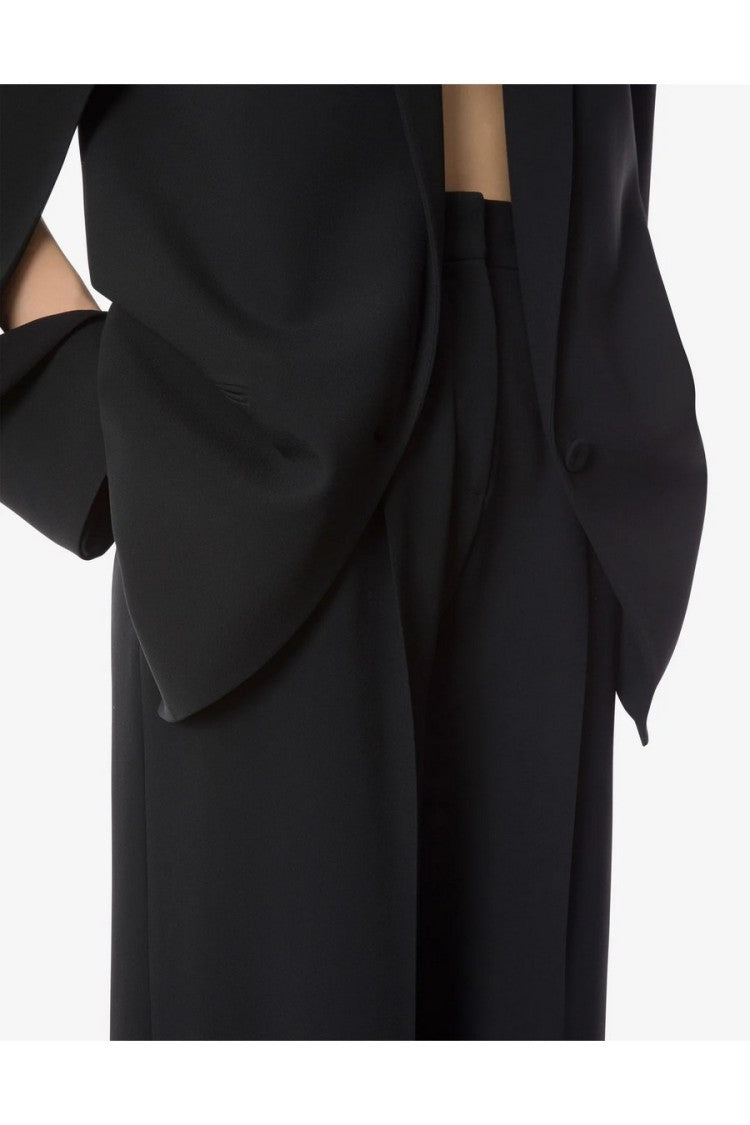 Alberta Ferretti Black Cotton-Blend Wide-Leg Pants