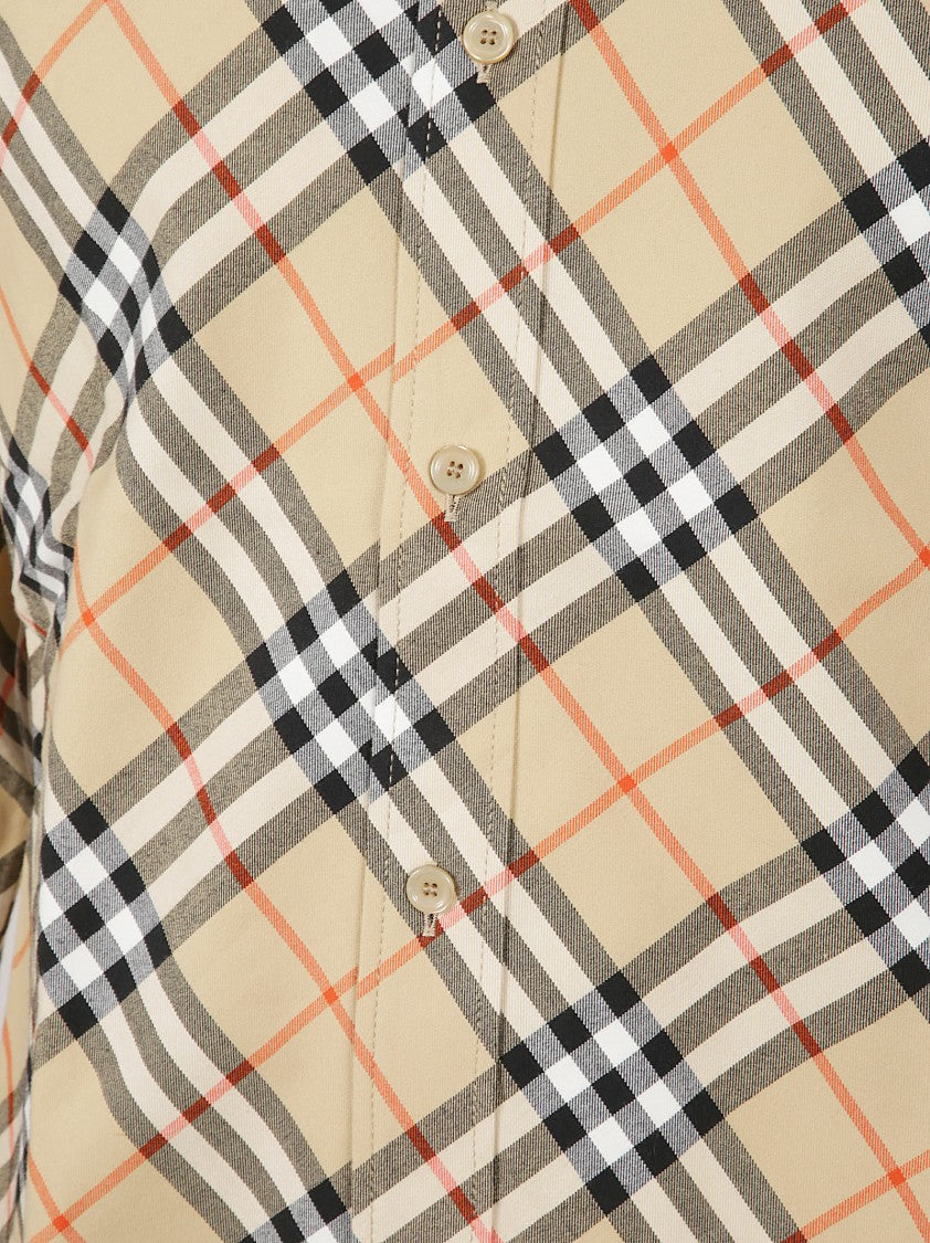 Burberry Beige Check Pattern Button-Up Shirt