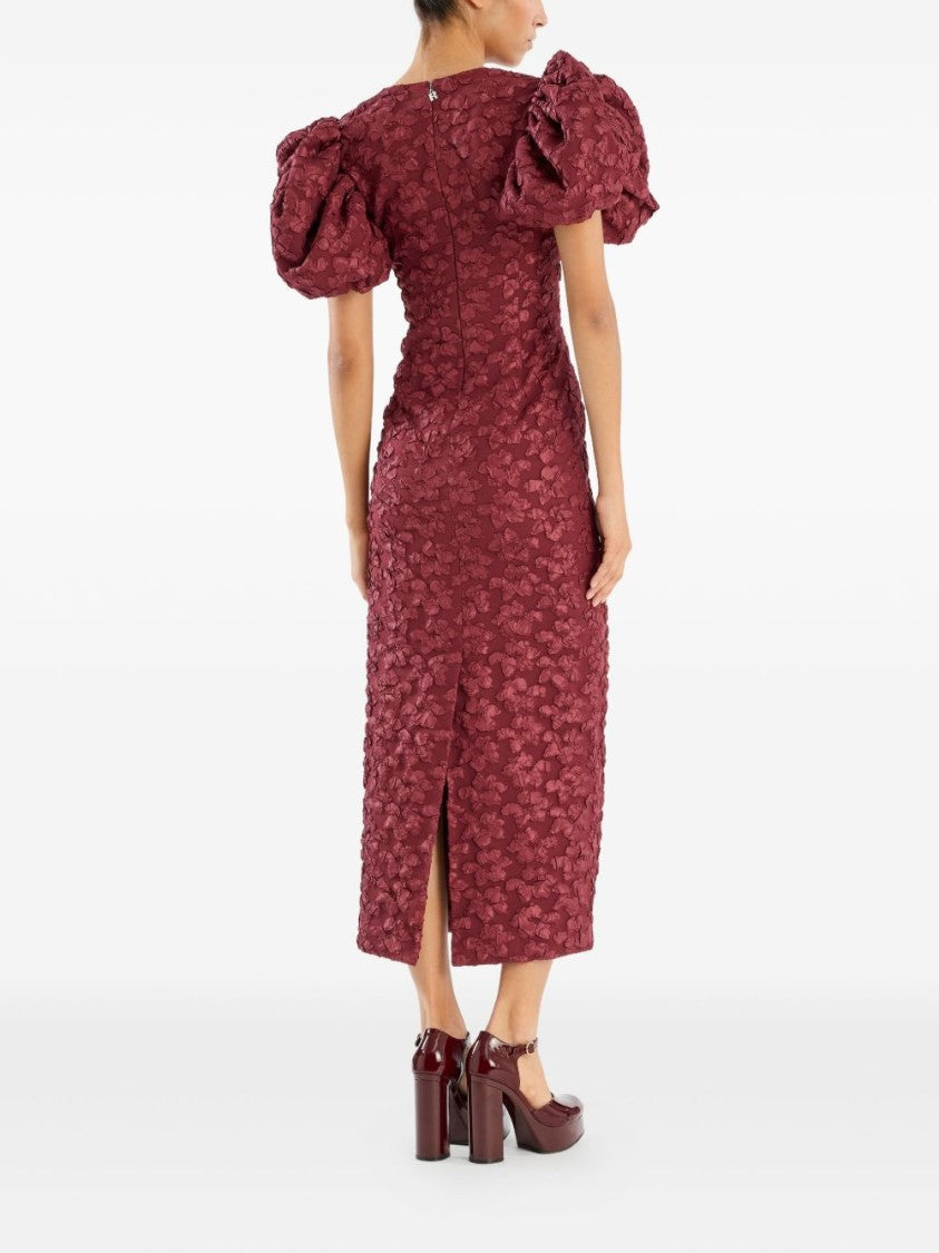 Rotate Textured Midi Dress With Dramatic Puffed Sleeves