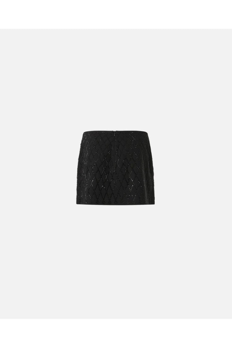 Pinko Black Polyester-Viscose Crystal-Embellished Mini Skirt