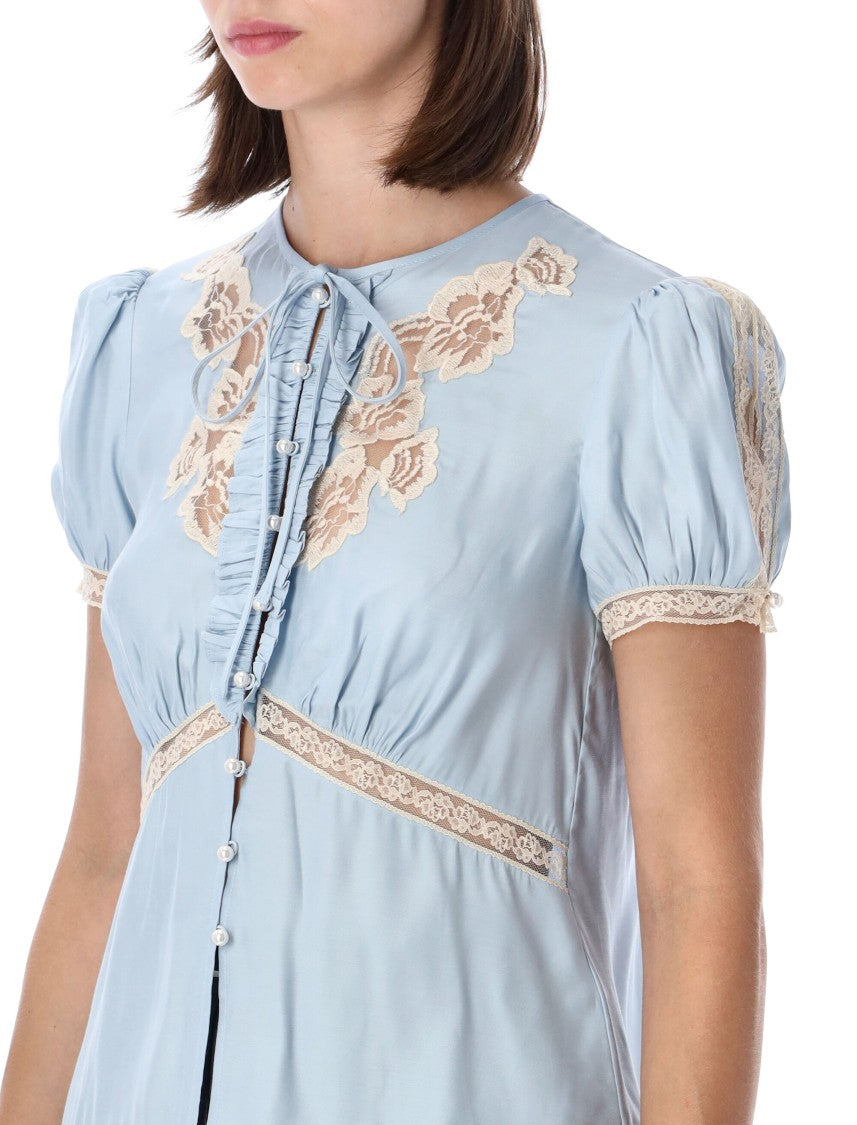 Self-Portrait Blue Lace Trim Blouse