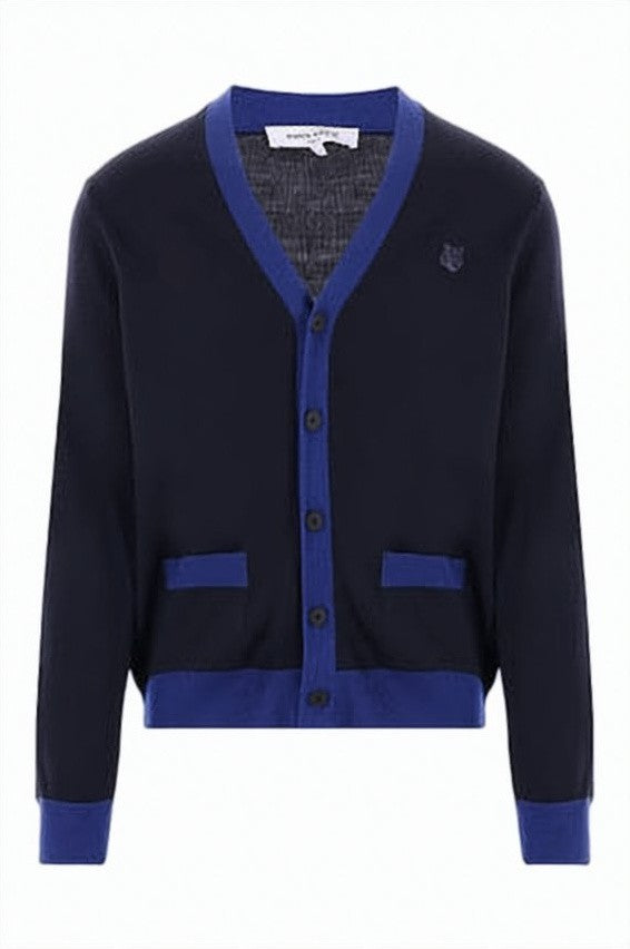 Maison Kitsuné Cropped Wool Cardigan With Royal Blue Accents