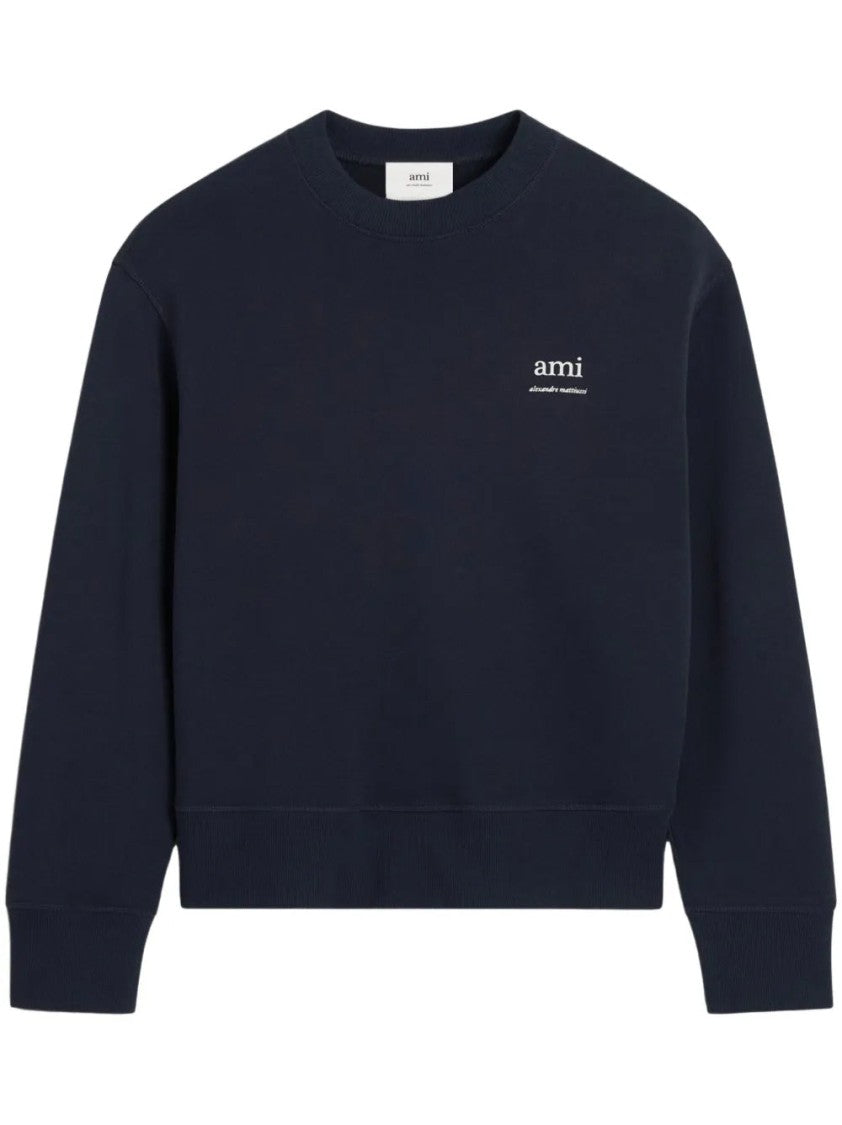 Ami Blue Sweatshirt With Classic Crew Neckline
