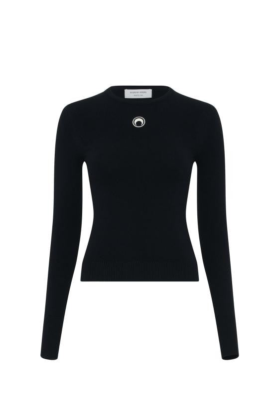 Marine Serre Fitted Long-Sleeve Sweater With Crescent Moon Emblem