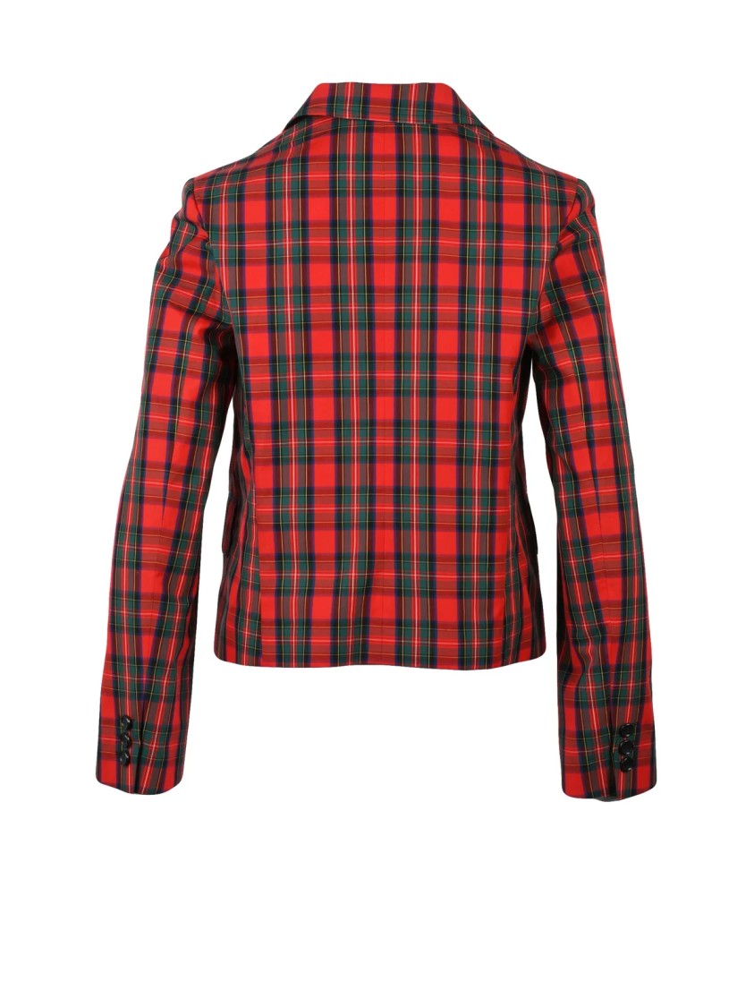 Comme Des Garçons Red Green Cropped Plaid Cotton Button Jacket